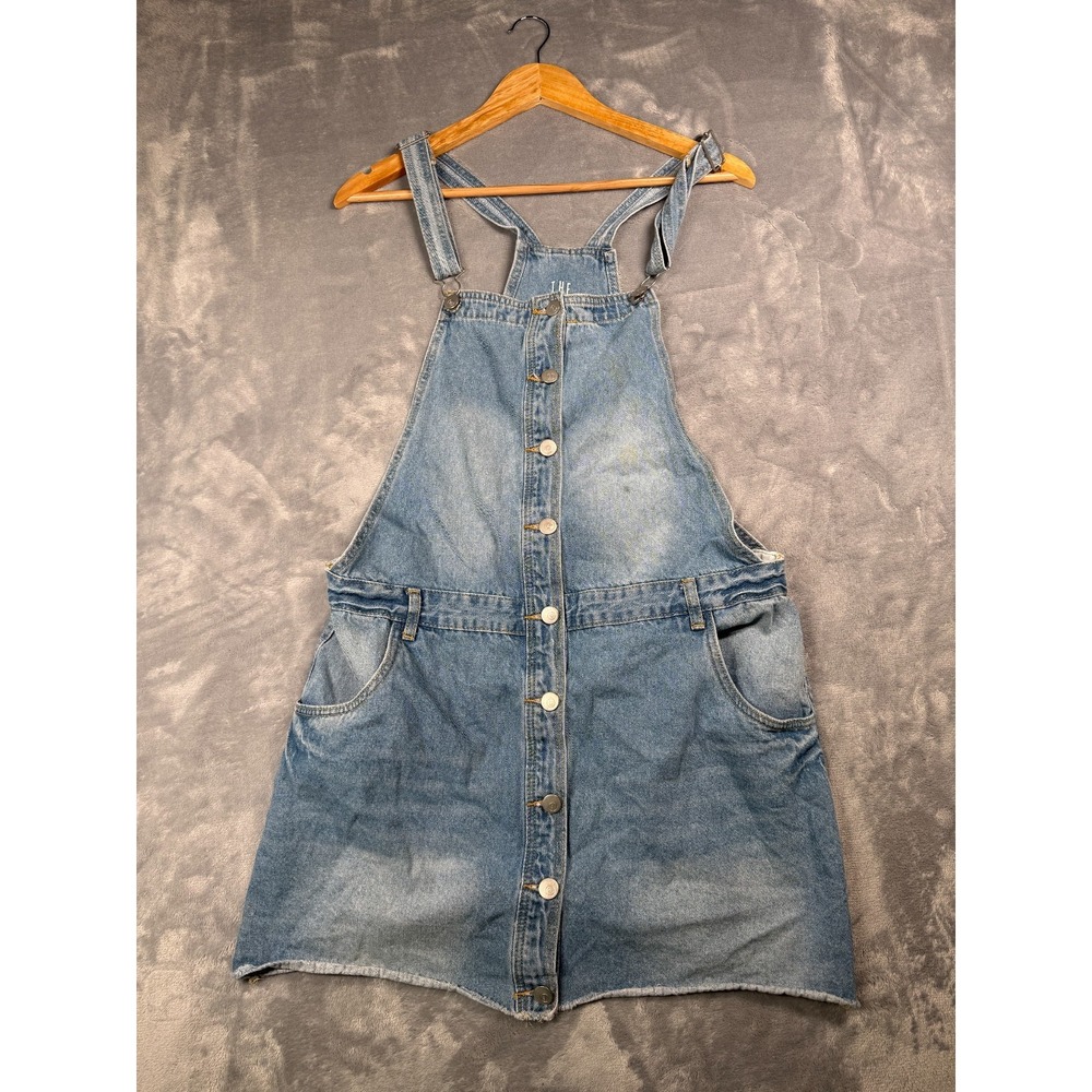 Cotton On The Overalls Dress Womens 10 Blue Denim Button Front Adjustable Strap
